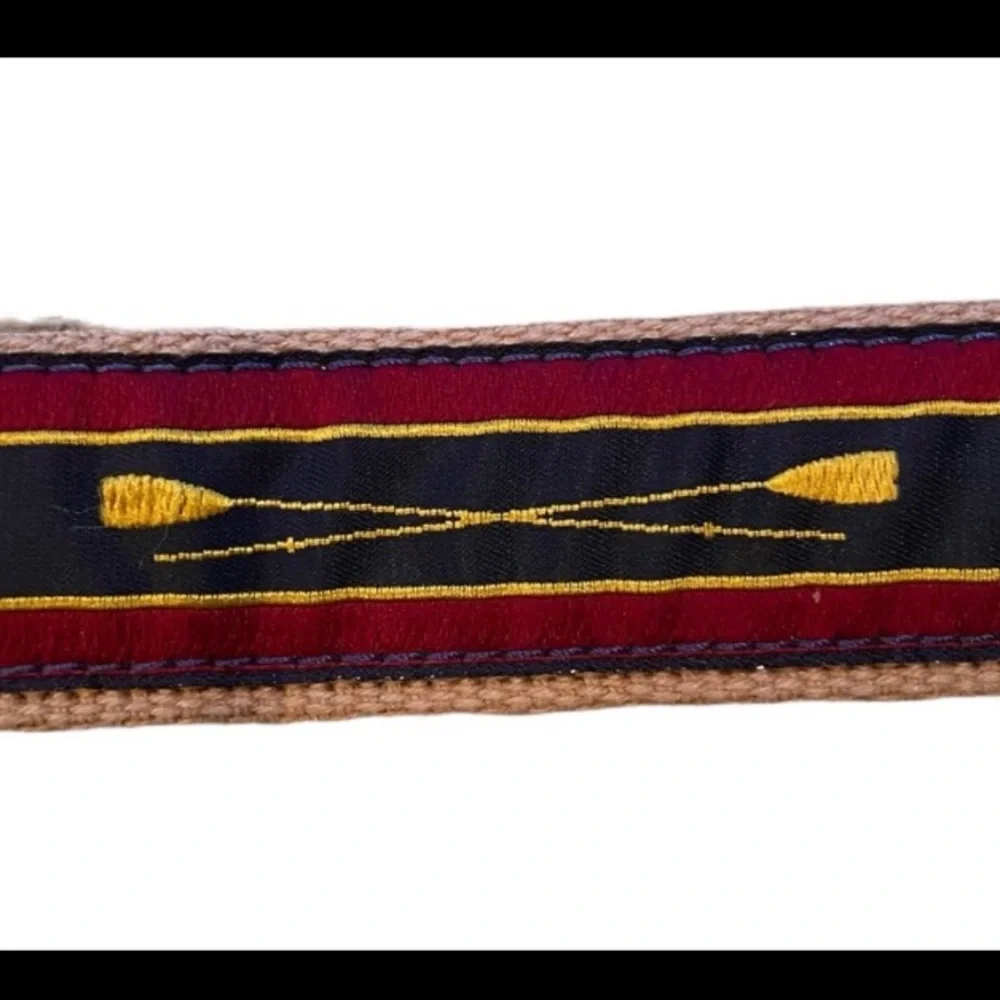 Leather Man Ltd Kids Canvas & Leather Belt Burgundy Navy Oar Motif New Size XXS